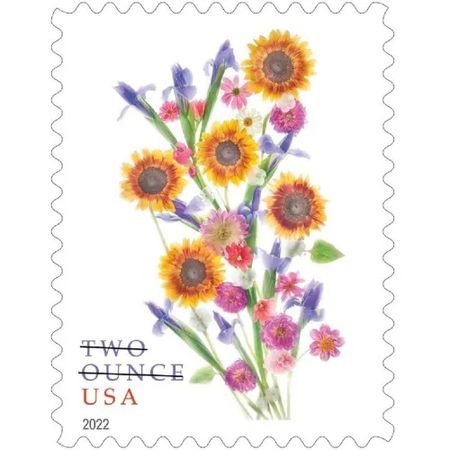 2022 US Two-Ounce Forever Stamp - Wedding Series: Sunflower Bouquet - 5 Sheets 100 Pcs Unused Stamps for Mailing